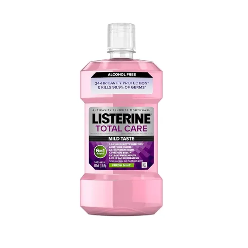 Two bottles of TheraBreath oral rinse, labeled for fresh breath and 12-hour protection, icy mint flavor.